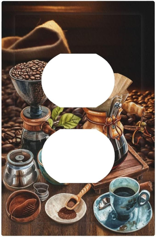 Decorative Outlet Covers Retro Coffee Maker Beans Cup 1 Gang Duplex Light Switch Cover Plate Wall Plates for Electrical Outlets Switchplate Faceplate for Kirchen Decor