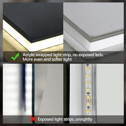 Rectangle LED Bathroom Mirror, 36"x28" Anti-Fog Double Touch Lighted Wall Vanity Mirror 45° Beveled Metal Frame Stepless Adjustable Color Temperature Smart Mirror 3000K-6000K, Gold