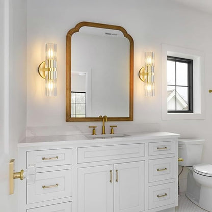Modern Gold Wall Sconces Set of Two Bedroom Crystal Wall Sconces Indoor Sconces Wall Lighting Living Room Sconces with K9 Crystal Lampshade for Bathroom Hallway Entryway Stairway
