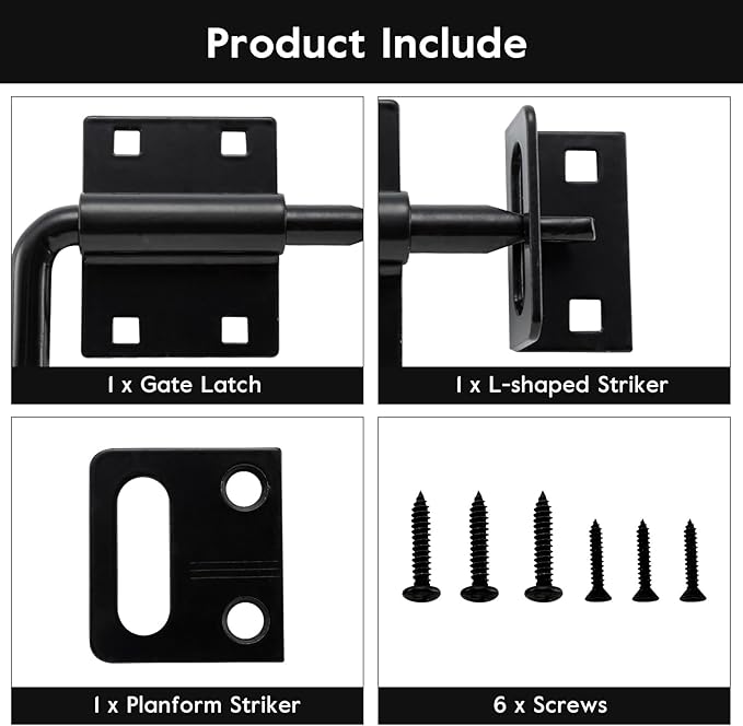 HOME MASTER HARDWARE Heavy Duty Slide Bolt Gate Latch, Sliding Bolt Door Latch Gate Lock Hardware with Padlock Hole, 2 in 1 Barrel Bolt Latch for Wooden Fence/Shed Door/Yard Door/Barn Door, Black