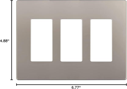 LIDER Matte Finish Decorator Switch Cover, Screwless Wall Plate, Mid-Size 3-Gang 4.88" x 6.77", Unbreakable Polycarbonate Thermoplastic, UL Listed, LSWP-33M-NK, Nickel