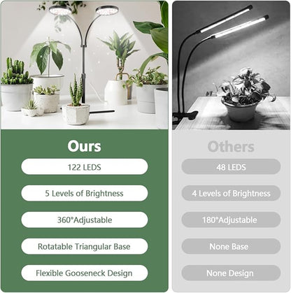 YEOLEH Grow Light for Indoor Plants Growing 6000K Full Spectrum LED Desk Lamp with Dimmable & Timer