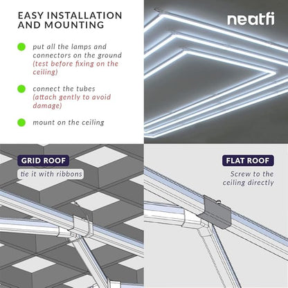 Neatfi LED Super Bright Garage Light, 52, 800 Lumens, Ceiling Lighting for Auto Shops, Gym, Basement, Warehouse, Barber and Beauty Salons (3 Rectangles, Cool White)