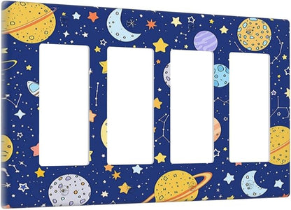 Stars Starry Night Sun Moon Planet Constellations Wallplates 4 Gang Quad Rocker Decorative Light Switch Covers Electrical GFCI Faceplate Switch Plate for Bedroom Bathroom Decor