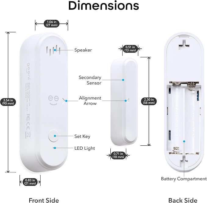 Geeni Smart Door and Window Sensor Alarm 2 Pack WiFi Battery Powered Security Sensor with Siren, Instant Alerts, Alexa & Google Assistant Compatible for Home, Office, Garage