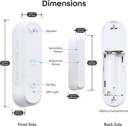 Geeni Smart Door and Window Sensor Alarm 2 Pack WiFi Battery Powered Security Sensor with Siren, Instant Alerts, Alexa & Google Assistant Compatible for Home, Office, Garage