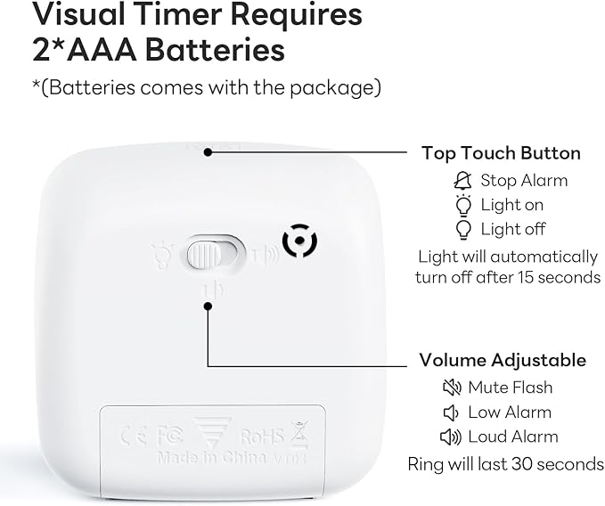 Yunbaoit Visual Timer with Night Light, 60-Minute Countdown Timer for Kids and Adults, Silent Classroom Timer, Time Management Tool for Home, School, or Work (Dark Black)