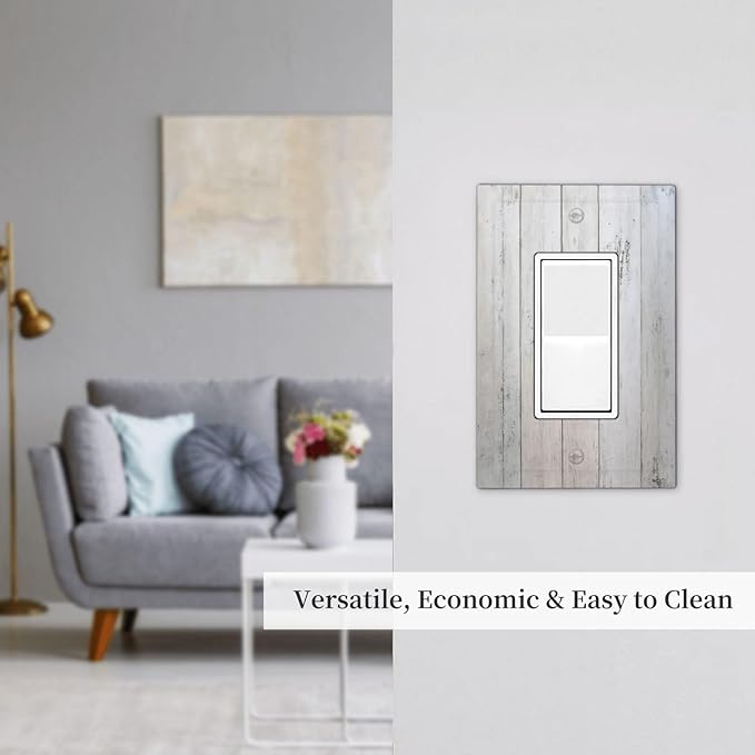 Rustic White Grey Wood Grain Decorative Outlet Covers 1 Gang Single Rocker Light Switch Cover Plate Wall Plates GFCI Faceplate for Bedroom Bathroom Decor