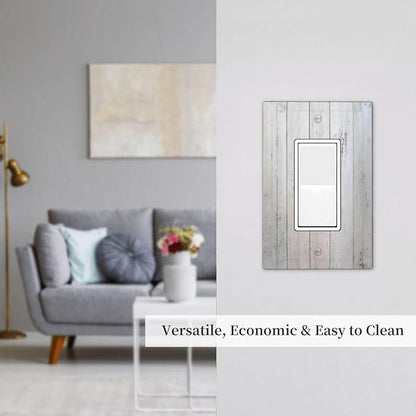 Rustic White Grey Wood Grain Decorative Outlet Covers 1 Gang Single Rocker Light Switch Cover Plate Wall Plates GFCI Faceplate for Bedroom Bathroom Decor