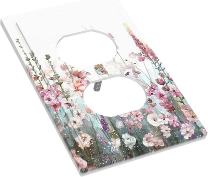 Colorful Flowers Pink Floral Watercolor Plant Outlet Covers 1 Gang Duplex Light Switch Cover Decorative Switch Plates Electrical Receptacle Faceplate Wall Plate for Bed Room Living Room Decor