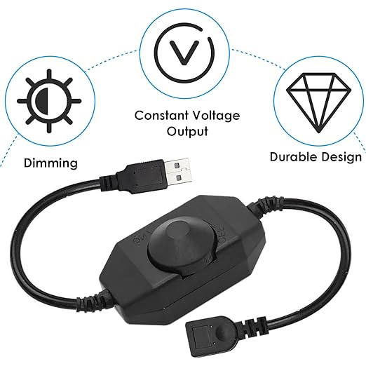 Onite 2-Pack USB Rotary Dimmer Switch with Knob, Current Adjustable Controller for 5V USB LED Strips, Lights, USB Fans (Black)