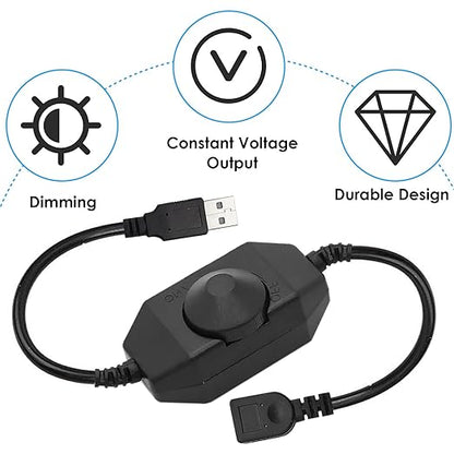 Onite 2-Pack USB Rotary Dimmer Switch with Knob, Current Adjustable Controller for 5V USB LED Strips, Lights, USB Fans (Black)