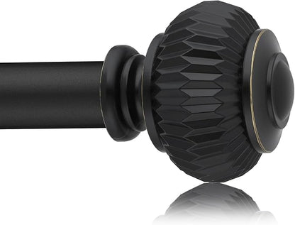 Black Curtain Rods for Windows 66 to 120 Inches 1 Inch Adjustable Heavy Duty Curtain Rods with Lantern Ball Finials,Window Treatment Single Curtain Rod Set