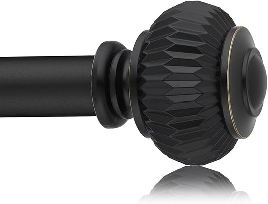 Black Curtain Rods for Windows 66 to 120 Inches 1 Inch Adjustable Heavy Duty Curtain Rods with Lantern Ball Finials,Window Treatment Single Curtain Rod Set