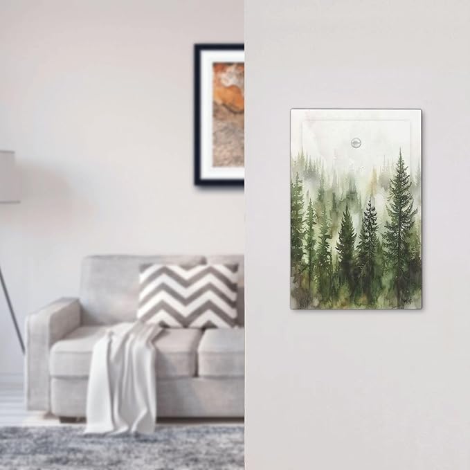 Light Switch Cover Plate Green Forest Watercolor Painting Foggy Pine 1 Gang No Device Blank Electrical Wall Plates Faceplate Decorative Switch Plate for Bedroom living Room Decor