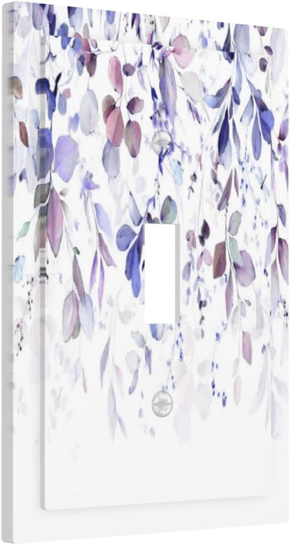 Purple Eucalyptus Watercolor Floral Rustic Leaf Decorative Light Switch Cover 1 Gang Single Toggle Device Electrical Faceplate Switchplates Decorator Outlet Wall Plate for Farmhouse Home Decor