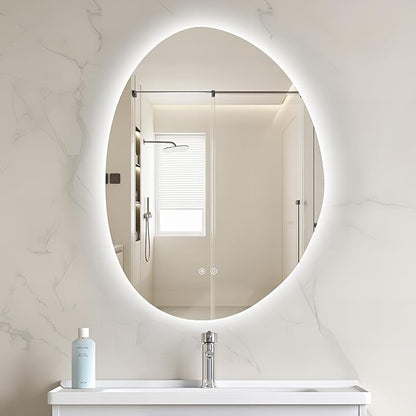 Niccy Irregular LED Bathroom Mirror, 30"x40" Asymmetrical Backlit Vanity Wall Mirrors, Frameless Lighted Mirrors for Bedroom, Living Room, Modern Smart-Mirror with Anti-Fog, Dimmable, Memory Function
