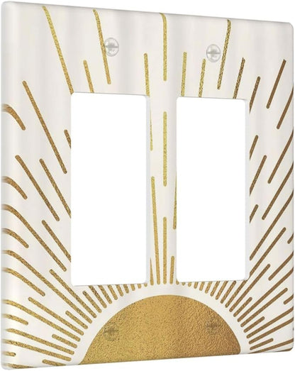 Decorative Outlet Covers Boho Mid Century Gold Sun Sunbeams 2 Gang Light Switch Cover Plate Double Rocker Wall Plates for Electrical Outlets Switch Plate Covers for Bedroom Home Decor