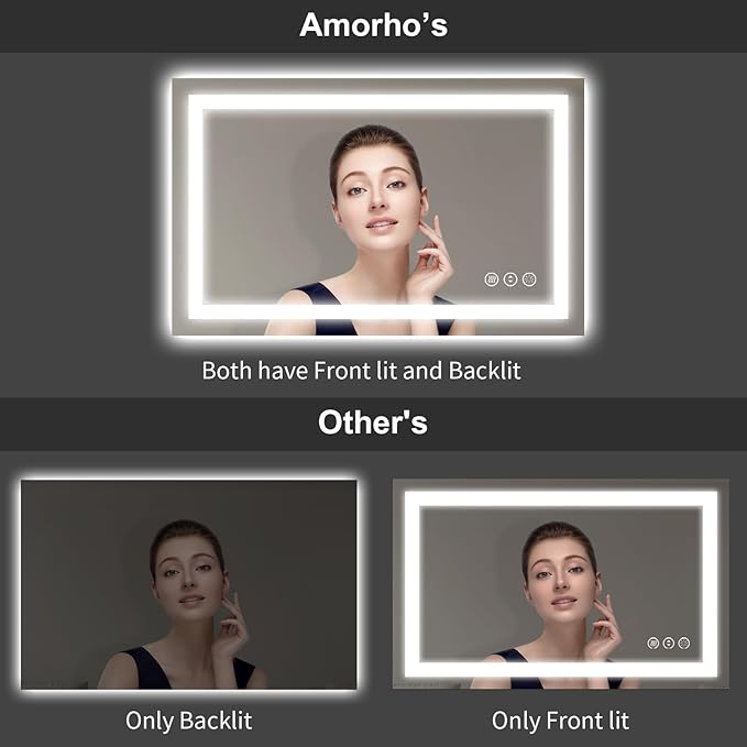 Amorho LED Bathroom Mirror, 88" X38" with Front Light and Backlit, Stepless Dimmable Wall Mirrors with Anti-Fog, Shatter-Proof, Memory, 3 Colors, Double LED Vanity Mirror