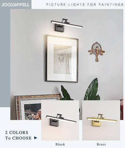 Joossnwell LED Picture Lights for Paintings Dimmable 15.5 Inch Long Hard-Wired Art Lights for Paintings Black Gallery Light with Adjustable Swing Arm Artwork Display Lamps 7W 3000K Warm White