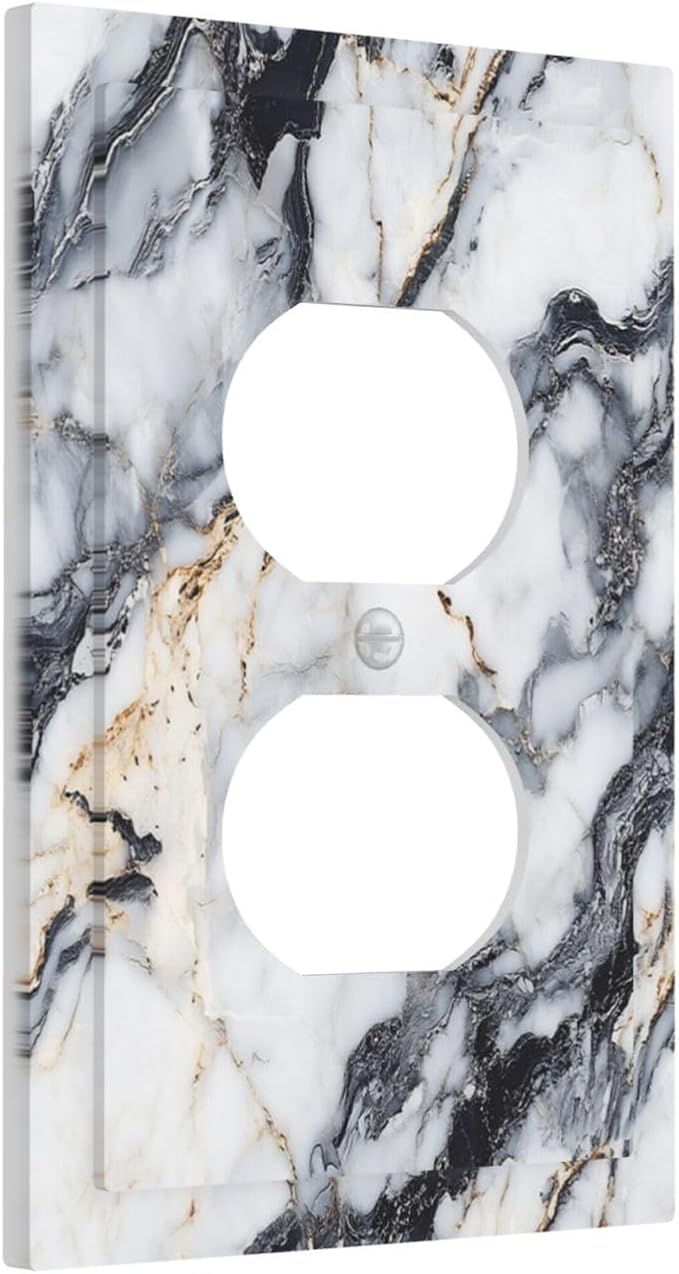 Outlet Covers Black Gold Marble Abstract Modern Luxury 1 Gang Duplex Light Switch Cover Plate Decorative Switch Plate Covers Electrical Socket Cover for Bedroom Home Decor