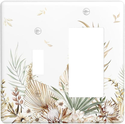 Outlet Covers Boho Leaves Watercolor Tan Leaf Floral Plant 1 Toggle 1 Rocker Combination Decorative Wall Plate Light Switch Cover Plate Electrical Switch Plates for Bedroom Home Decor