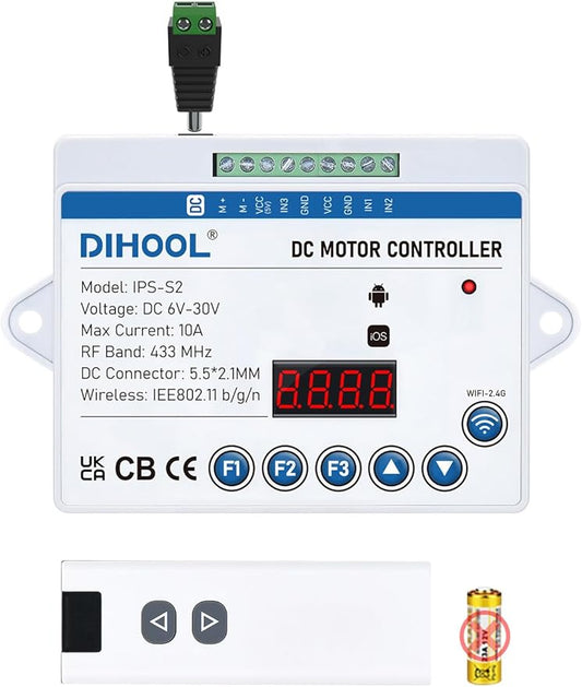 DIHOOL Electric Linear Actuator Controller with Current Limit, WiFi and Timer, Smart eWeLink Control, Remote Wireless 12V 24V DC Motor Controller, Rebound When Obstacles Protection, Load Safety