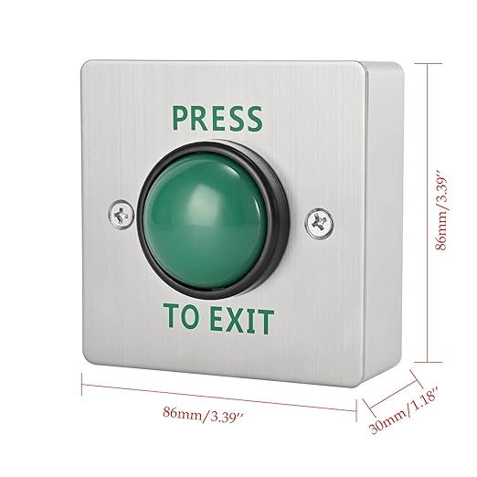 Push to Exit Button for Door Access Control Big Press Button IP68 Waterproof 304 Stainless Steel Shell with Back Mounted Box NO/COM Output