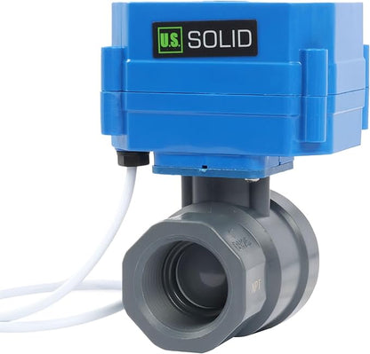 U.S. Solid 1"UPVC Motorized Ball Valve - Plastic Electrical Ball Valve with Full Port, 2 Wire Auto Return, 9-24V AC/DC, Normally Closed