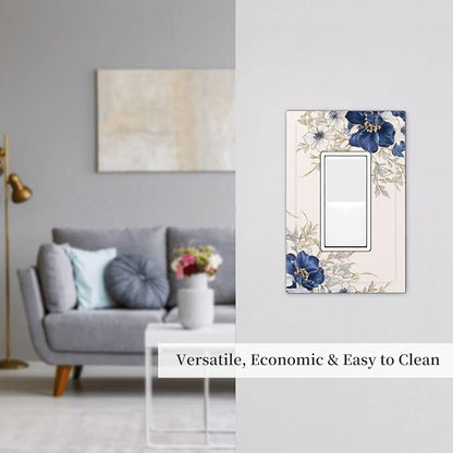 Decorative Outlet Covers Rustic Blue Beige Flower Peony Floral 1 Gang Rocker Light Switch Cover Plate Single Wall Plates for Electrical Outlets Switch Plate Covers Faceplate for Bedroom Decor