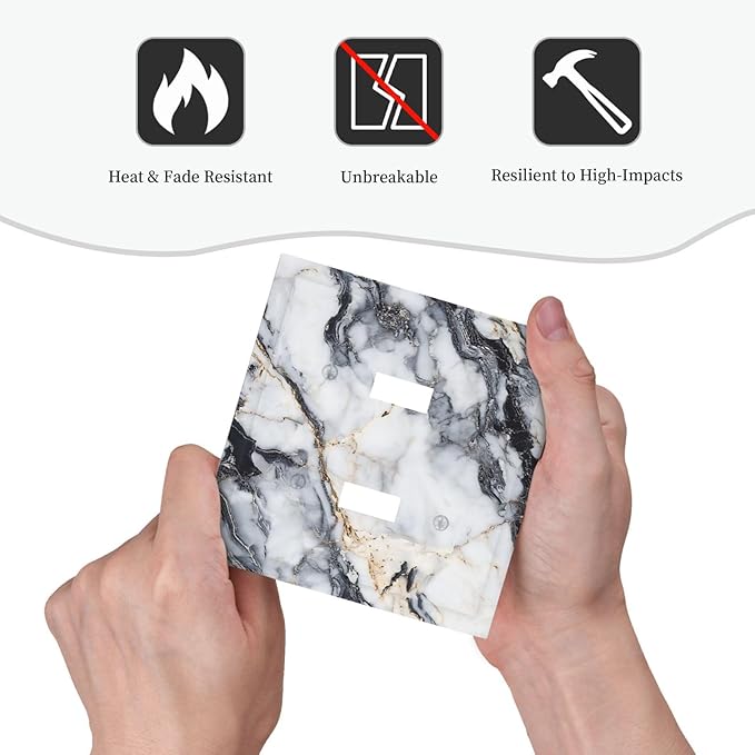 Decorative Switch Plate Covers Black Gold Marble Abstract Modern Luxury 2 Gang Double Toggle Light Switch Cover Plate Electrical Wall Plate Outlet Cover for Bedroom Home Decor