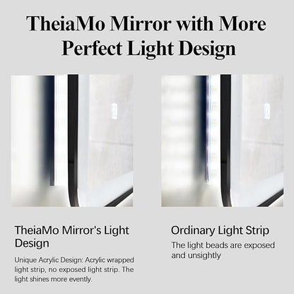 Rectangle LED Bathroom Mirror, 36"x28" Anti-Fog Double Touch Lighted Wall Vanity Mirror 45° Beveled Metal Frame Stepless Adjustable Color Temperature Smart Mirror 3000K-6000K, Gold
