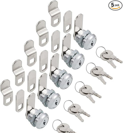 Cabinet Cam Locks Keyed Alike, 5/8” Cylinder Cam Locks for Tool Box RV Compartment Mailbox Vending Machine Drawer File Cabinet, Fits 3/8” Max Panel Thickness, Chrome Finish with 3 Cams and 2 Keys