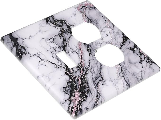 Wallplates White Marble Pattern Black Lines Pink Lines 1 Toggle 1 Duplex Switch Plate Electrical GFCI Faceplate Decorative Light Switch Covers for living Room Office Decor