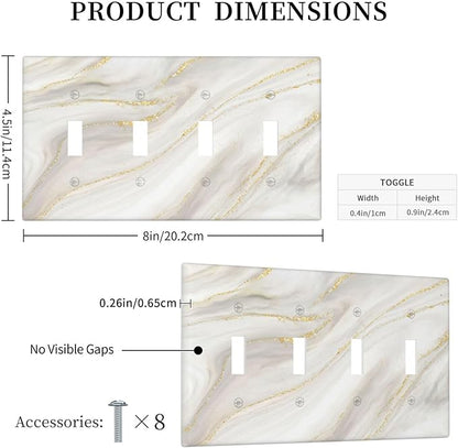 White Grey Gold Marble Simple Tiles Light Switch Covers Quad Toggle Electrical Faceplate 4 Gang Wall Plate Decorative Switch Plates for Bathroom Kitchen Decor