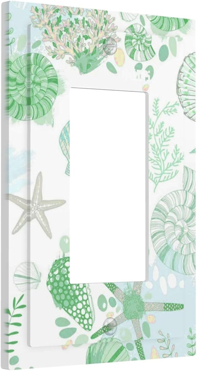 Beach Nautical Starfish Scallop Coral Conch Decorative Outlet Covers 1 Gang Single Rocker Light Switch Cover Plate Wall Plates GFCI Faceplate for Bathroom Home Decor