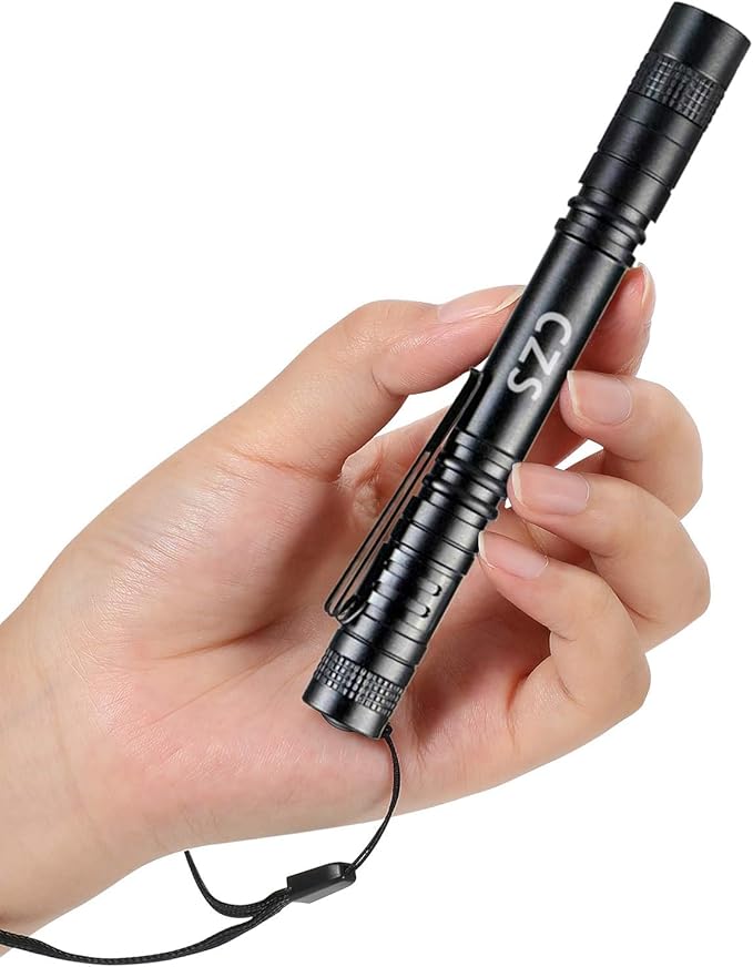 CZS Flashlight, 2 Pack Pen Light, Small Flashlights High Lumens, Battery-Powered LED Flashlight by 2AAA Battery, Waterproof Pocket Flashlights for Work, Emergency (Battery Not Included)