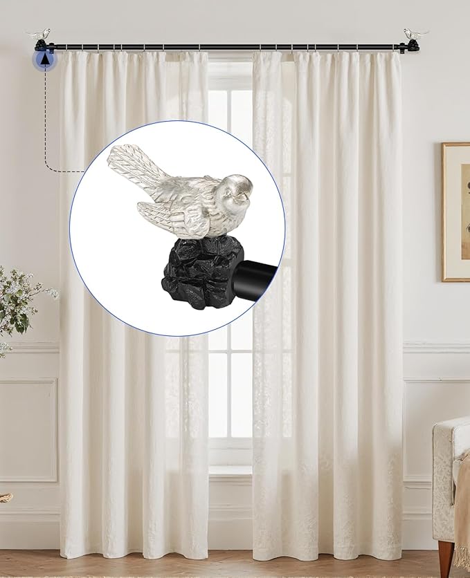 Vintage Pewter Curtain Rod 48 to 90 Inches Curtain Rods for Windows Adjustable Drapery Rod with Bird Finials Heavy Duty Curtains Rods for Living Room Bedroom