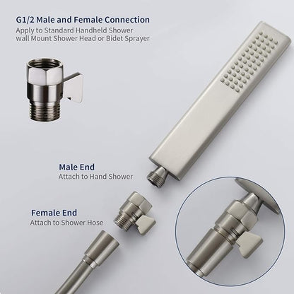 Tenfe Water Flow Control Valve, Brushed Nickel Shut Off Valve for Hand shower Adjustable Water Pressure Turn off Valve, Brass G1/2 Standard Connection