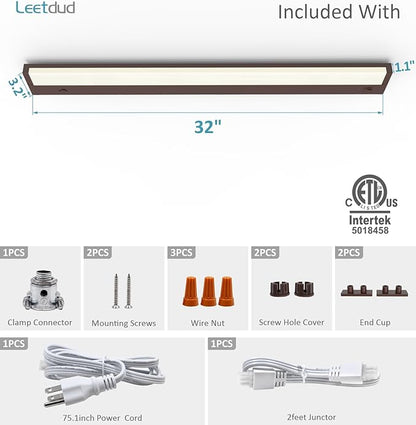 LED Under Cabinet Lighting Hardwired or Plug in, 32 Inch 16W, Dimmable 5 Color 2700K/3000K/3500K/4000K/5000K, Linkable Eyes Care Design Counter Lights for Kitchen, Sink, ETL Listed, Bronze