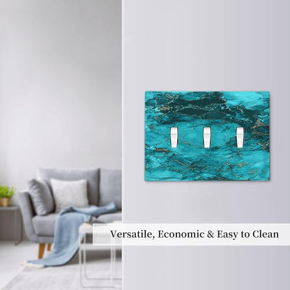 Decorative Light Switch Plate Covers Modern Abstract Turquoise Blue Marble Texture 3 Gang Artistic Wall Plate Unique Triple Toggle Light Switch Covers for Bathroom Home Decor