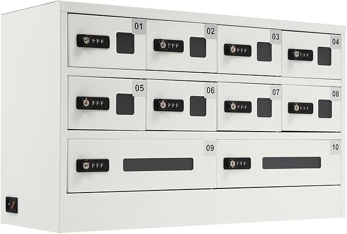 Cellphone Charging Station with Combination Lock, 10 Slots Cellphone Locker Mobile Device Phones Storage Pocket with 3-in-1 Charging Ports for Office Classroom Hotel (10 Slots)