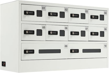 Cellphone Charging Station with Combination Lock, 10 Slots Cellphone Locker Mobile Device Phones Storage Pocket with 3-in-1 Charging Ports for Office Classroom Hotel (10 Slots)