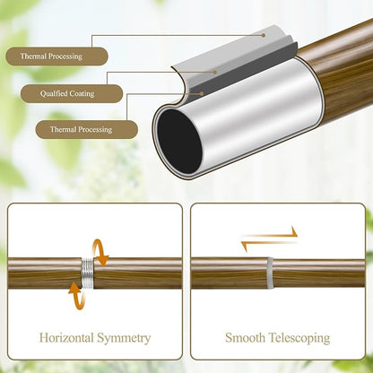 Boho Wooden Curtain Rods for Windows 48 to 84 Inches(4-7 ft), Adjustable Heavy-Duty 1" Diameter Drapery Rod with Imitation Wood-Grain Leaf-Pattern Finials - for Living Room & Bedroom，36-88''