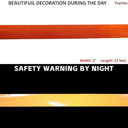 Non Fading Reflective Tape Orange Outdoor Waterproof 2 inch, High Visibility Industrial Marking Tape, Safety Adhesive Stickers (11 feet)
