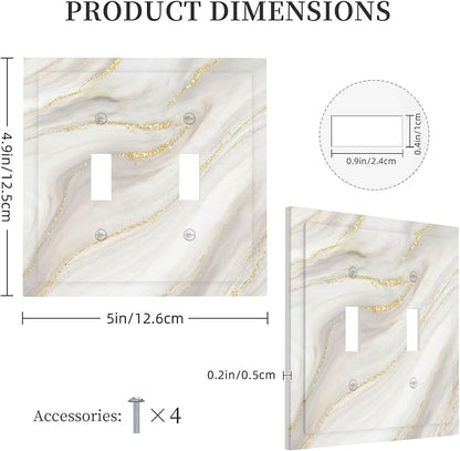 White Grey Gold Marble Simple Tiles Decorative Switch Plates 2 Gang Double Toggle Outlet Light Switch Cover Wall Plate Electrical Faceplate for Bathroom Kitchen Decor