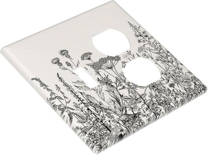 Decorative Outlet Covers Beige Skech Plant Leaves Flowers 2 Gang Wall Plate Cover Single Toggle Duplex Combo Two Switch Light Switch Cover Plate Jumbo Dual GFCI Faceplate