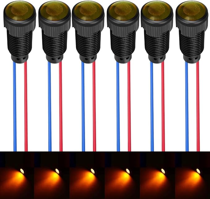 6pcs Yellow Indicator Pilot Light 110VAC Mounting Hole Size 10mm(Flame Retardant Plastic Shell)