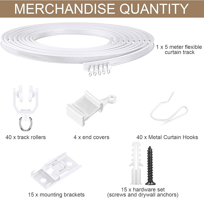 Jetec Curtain Tracks Ceiling Flexible Curtain Track Bendable Rail Curved Wall Mounted for Living Room Bedroom Divider Rod RV(20 Meter/ 65.6 Feet,White)