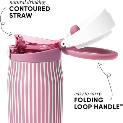 Simple Modern Mesa Loop Water Bottle with Covered Straw and Handle | 24oz Cup Holder Friendly Insulated Stainless Steel Bottles for Travel, Sports and School | Rose Stripes